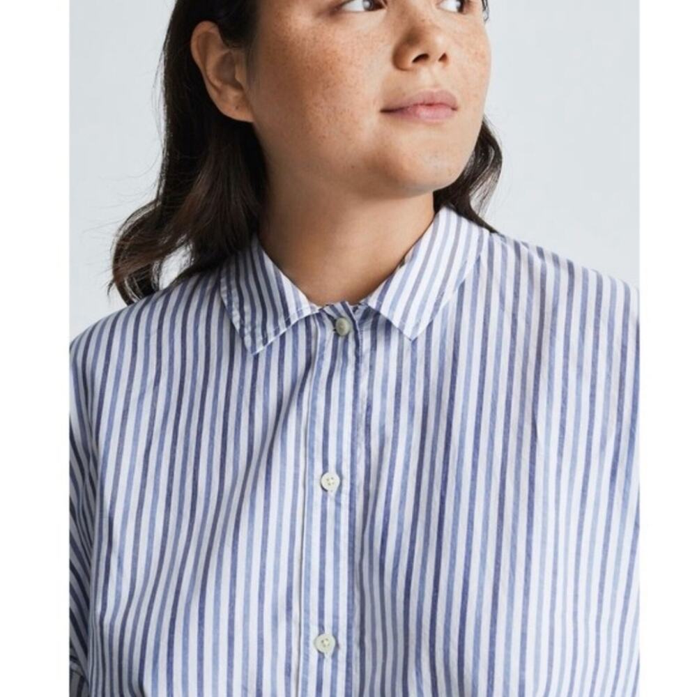 NWT Everlane The Woven PJ Button Down Crop Top Blue White Stripe Cotton Medium - Picture 5 of 16
